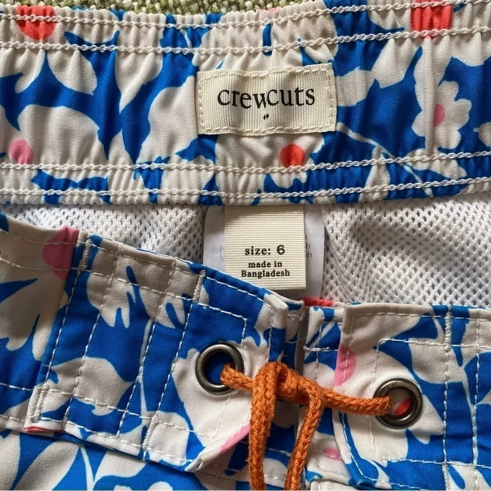 Crewcuts Blue White Pink Floral Print Swim Trunks Shorts 6